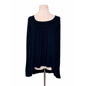We The Free Black Long Sleeve Round Neck Pleated Tunic Top Size XS
